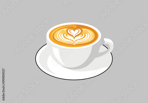 A cup of hot latte coffee with beautiful latte art design isolated on a clean background