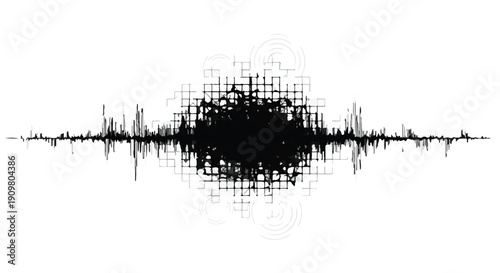 Sound wave audio signal waveform black abstract background graphic design element for music production studio or podcasting