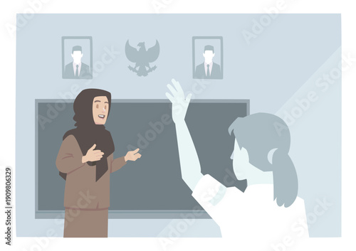 Female Teacher and Student in an Indonesia School Interaction in Class Room