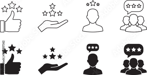 Set of vector silhouette design with star ratings and people icons bundle