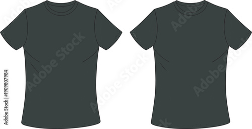 Black silhouette illustration of two short-sleeve T-shirts side by side showing plain front views with crew neck design, casual wear garment fashion reference