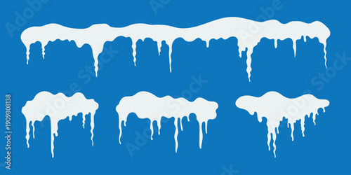 Snow ice vector winter frame effect frozen illustration. Icicle cold frozen frost ice snow cap set.