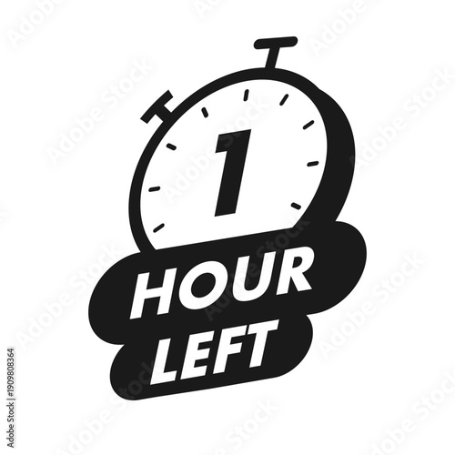 Timer 1 hour left watch icon black color for promo offer, promotion, sale, social media post