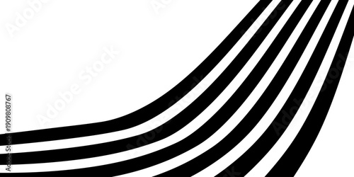 Abstract perspective dynamic lines wave 3d effect black color. Optical illusion, road curve