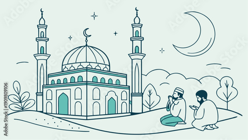 Ramadan Night Prayer and Worship Minimal Islamic Vector
