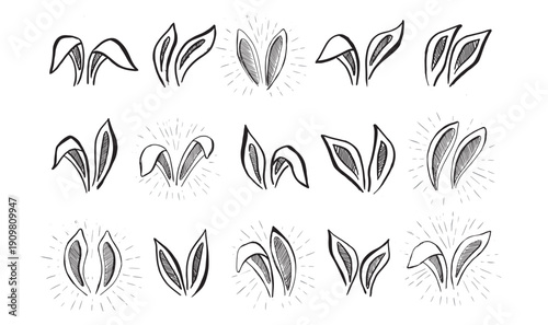 Set of rabbits's ears, Easter. Hand drawn illustration.	
