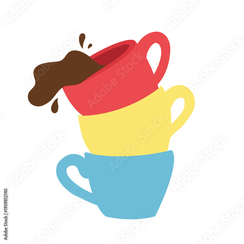 Three cups of coffee on white background