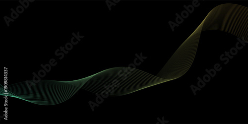 Abstract Gold Waves Design. Shiny golden moving lines design element with glitter effect on dark background for Business card.