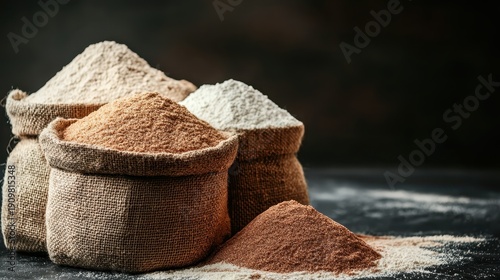 Wallpaper Mural Piles of different types of flour whole wheat rye in burlap sacks Torontodigital.ca