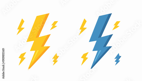 Illustration of contrasting yellow and blue lightning bolts on a plain background from a direct viewpoint