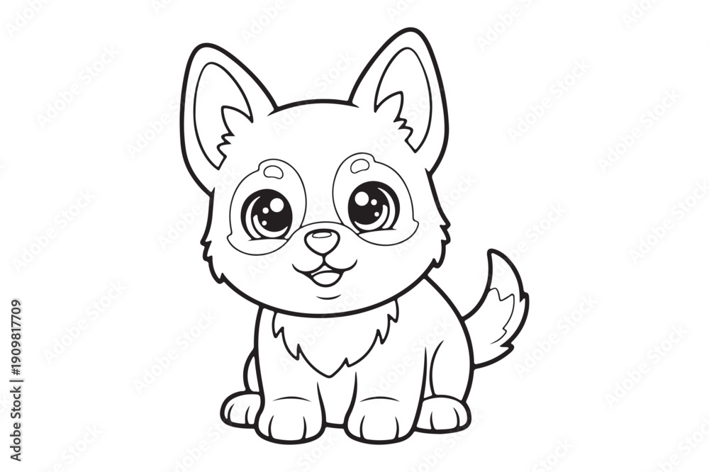Obraz premium Cute Cartoon German Shepherd Coloring Sheet – Playful Dog Outline Vector, German Shepherd Coloring page 