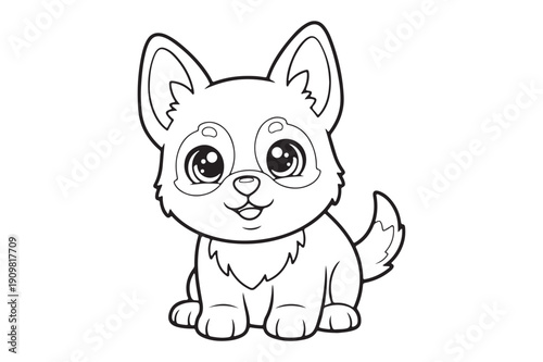 Cute Cartoon German Shepherd Coloring Sheet – Playful Dog Outline Vector, German Shepherd Coloring page 