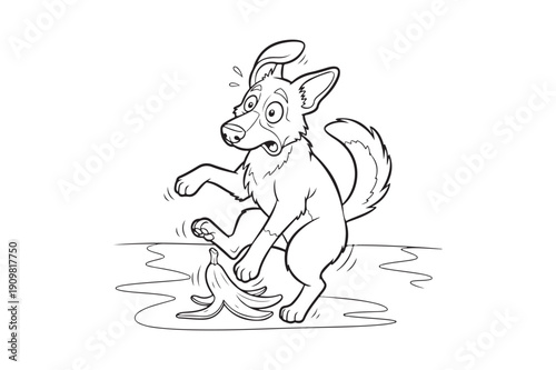 Cute Cartoon German Shepherd Coloring Sheet – Playful Dog Outline Vector, German Shepherd Coloring page 