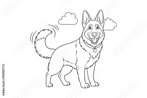 Cute Cartoon German Shepherd Coloring Sheet – Playful Dog Outline Vector, German Shepherd Coloring page 