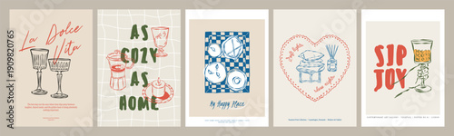 Scandinavian Style Frame Poster Collection with Inspirational Quotes and Hand-Drawn Sketch Home Decor Illustrations. 