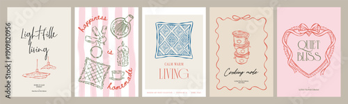 Scandinavian Style Frame Poster Collection with Inspirational Quotes and Hand-Drawn Sketch Home Decor Illustrations. 