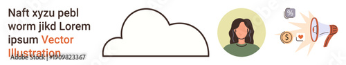 Cloud computing, personal data, security, storage systems, digital accessibility, technology innovation. A cloud shape, user portrait and security icons. Cloud computing and personal data concept