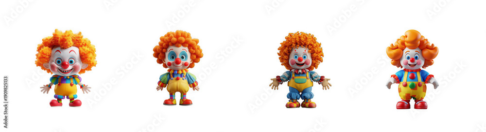 Obraz premium Cute Cartoon Clowns with Orange Hair and Colorful Outfits isolated on transparent background