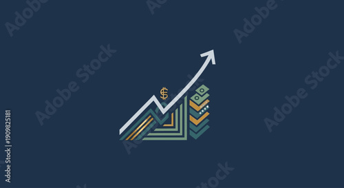 Illustration of a rising graph with stacked coins and a dollar sign, symbolizing financial growth and investment success