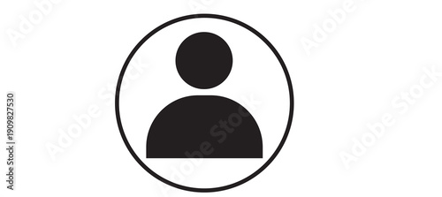 Black user icon inside a circle outline, representing a person or profile on white.