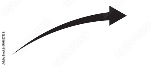 Photos Black curved arrow pointing upwards and to the right, indicating direction and progress on a clean white background