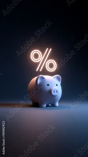 Digital savings and interest with minimalist piggy bank design in modern environment conceptual viewpoint