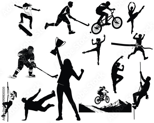 Collection of silhouettes depicting various sports and physical activities