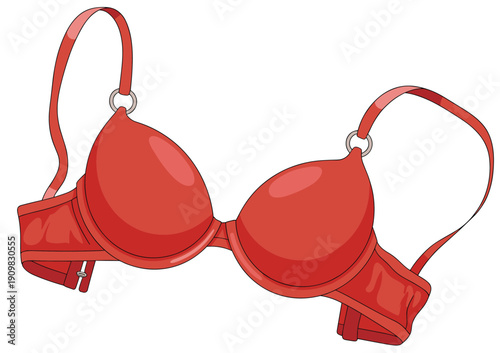 Red bra vector illustration with molded cups, adjustable straps, back closure, fashion lingerie design for apparel, clothing, and intimate wear