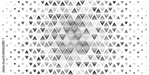 Abstract geometric triangle pattern background, concentric striped monochrome triangles forming optical illusion. Triangle patterns for tech, business, banners, branding layouts. Vector illustration