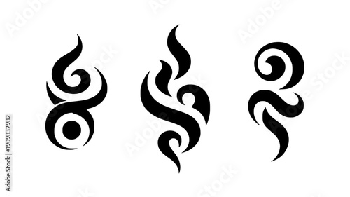 Tribal flame or wave tattoo symbols, vector illustrations for design or branding, Isolated, png isolated PNG with Transparent Background