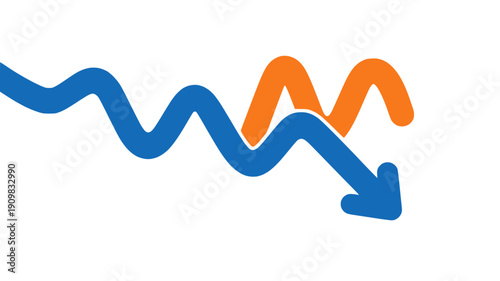 Vector blue and orange wavy arrow trend graph for infographic or presentation isolated PNG with Transparent Background
