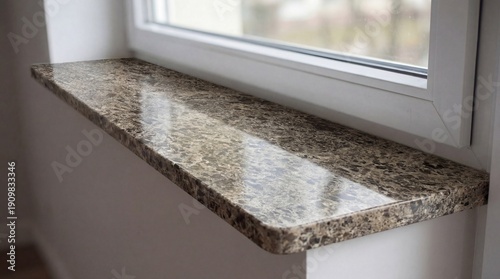 Fotografi Durable brown granite windowsill with speckled natural stone texture