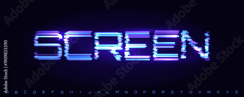 Tech Screen Font Logo Alphabet Futuristic Letter Set Modern HUD Typography, Digital Glitch Typographic Design Title Text, Typo Poster Headline, Type Symbol Logotype, Display Fonts. Vector Typeface