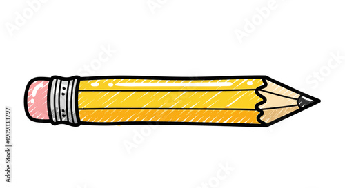 Hand Drawn Sketch Style Yellow Pencil Illustration for Education and School Design