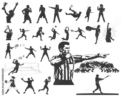 Silhouette of a man speaking to a crowd with various action figures