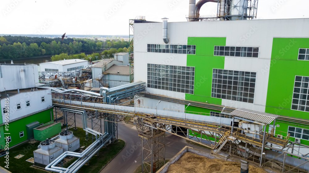 Fototapeta premium industrial building panorama with drone top view