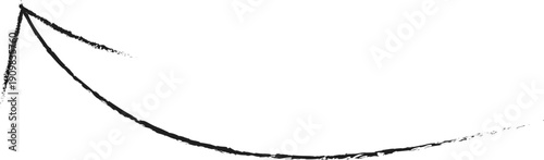 Black brush stroke curved arrow pointing right, a hand-drawn symbol for direction and movement