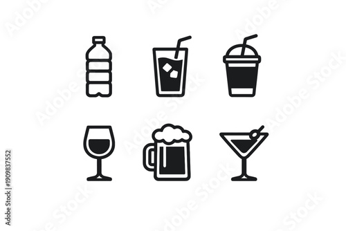 Labels icon background vector no juice letters water beverage beer mug set