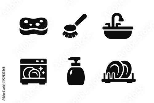 Simple generation vector image sink dishwasher brush letters icon bottle no labels