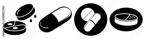 Black tire treads and car parts set isolated on white background minimalist automotive design elements