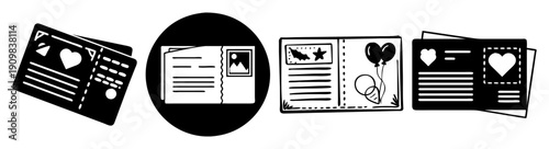 Set of wedding invitation cards with love symbols and elegant calligraphy on dark background