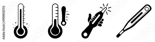 Thermometers and medical tools set flat design vector illustration isolated on white background
