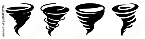 Four black tornado funnels isolated on white background vector illustration disaster weather concept