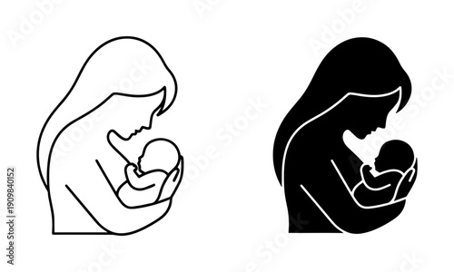 Mother and Baby Icon Vector. Care, Parenting and Family mother holding baby Symbol