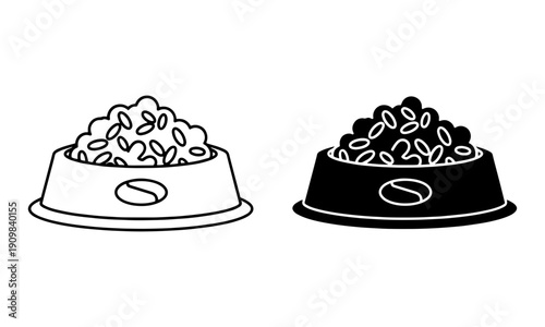 Pet Food Bowl Icon Vector. Animal Feeding and Pet Care bowl filled with kibble Symbol