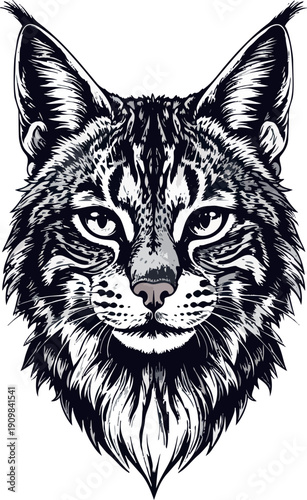 Black and White Lynx Portrait Illustration
