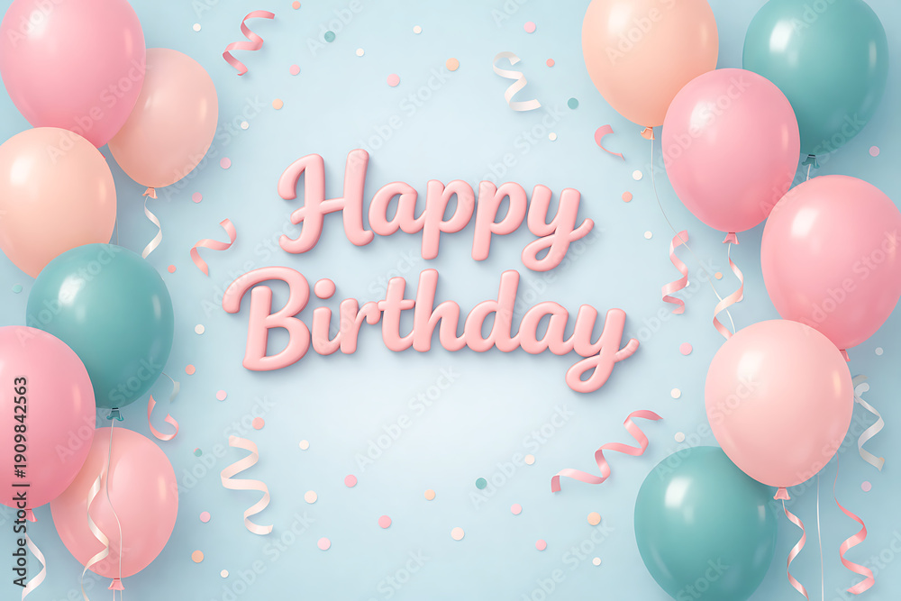 Fototapeta premium Happy birthday card with balloons