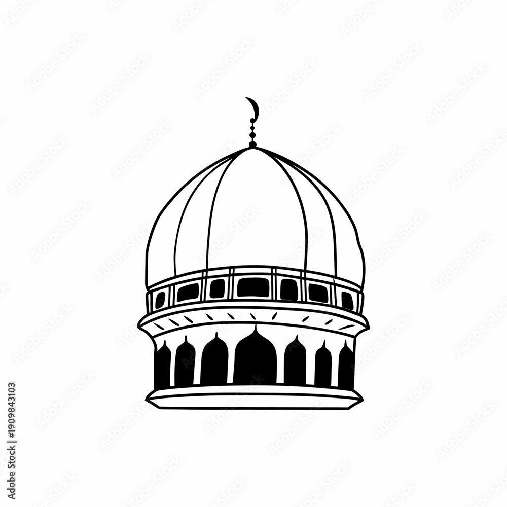Obraz premium Masjid dome Silhouette outline line art vector clip art