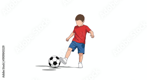 Young Boy Kicking Soccer Ball Illustration.
