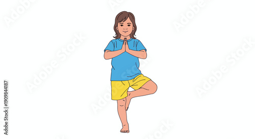Young Woman Practicing Yoga Tree Pose.